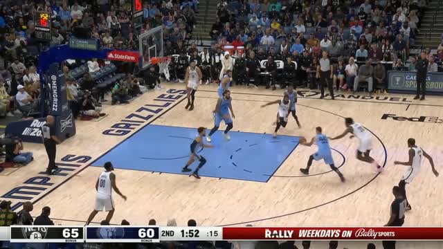 Ja Morant flies for the insane left handed alley oop dunk vs Nets