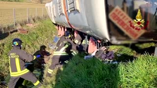 Bus carrying Ukrainians overturns in Italy, one dead