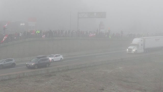 Truckers For Freedom Convoy passing Abbotsford