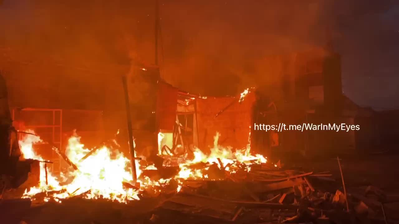 A fire near the Mayak market in Donetsk after being hit