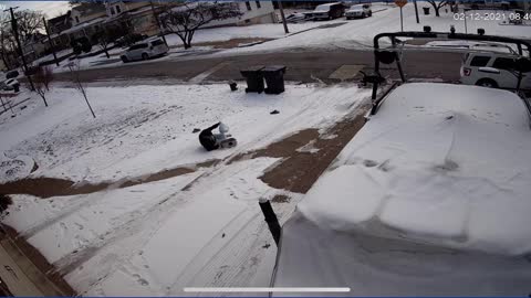 Woman Slides And Falls, Walking On Snow In The Driveway