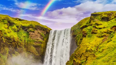 Beautiful Waterfall & Rainbow (Stunning Footage)