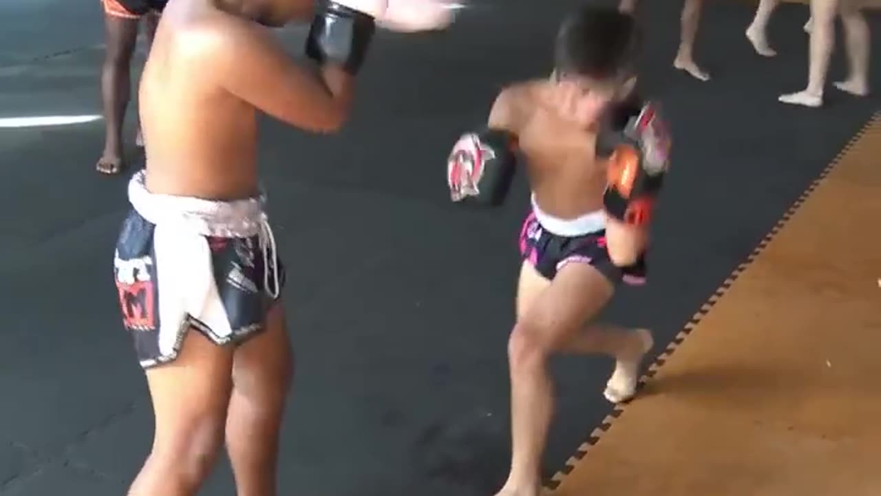 Sparring of young Muay Thai