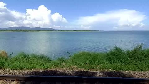 Travel with train in sea side #trending