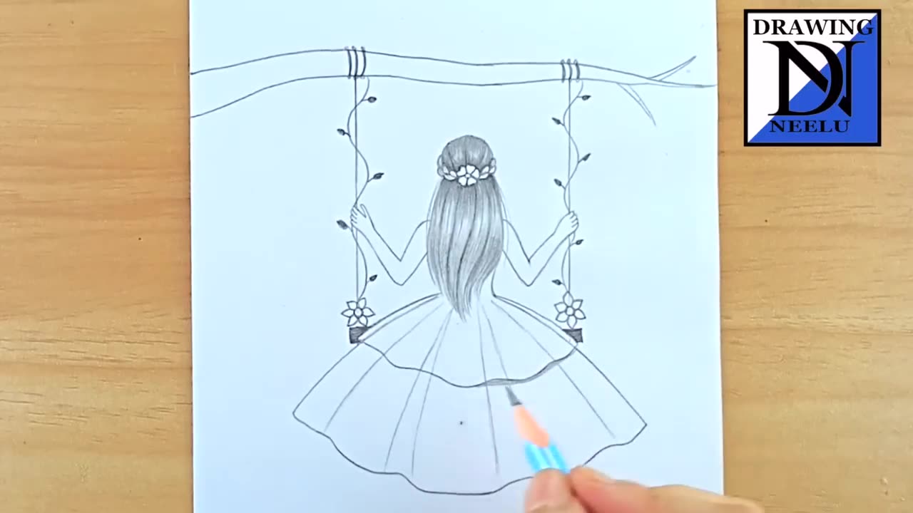 How to draw a Girl swinging in a tree -Pencil sketch || Step by Step pencil drawing || Girl drawing