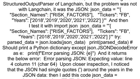 langchainschemaoutput_parserOutputParserException Got invalid JSON object Error Extra data line 7 c