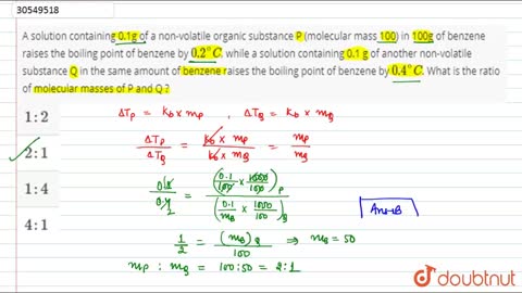 A solution containing 0.1g of a non-volatile organic substance P