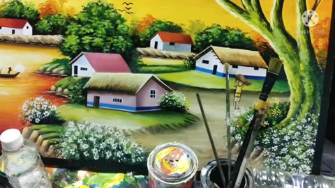 MURMU Arts#Scenery Painting with Asian Enamel Paint On Plywood