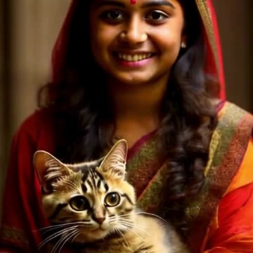 Indian Girl with cat