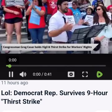 Democrat politician goes on a 9 hour thirst strike for the cause🤣