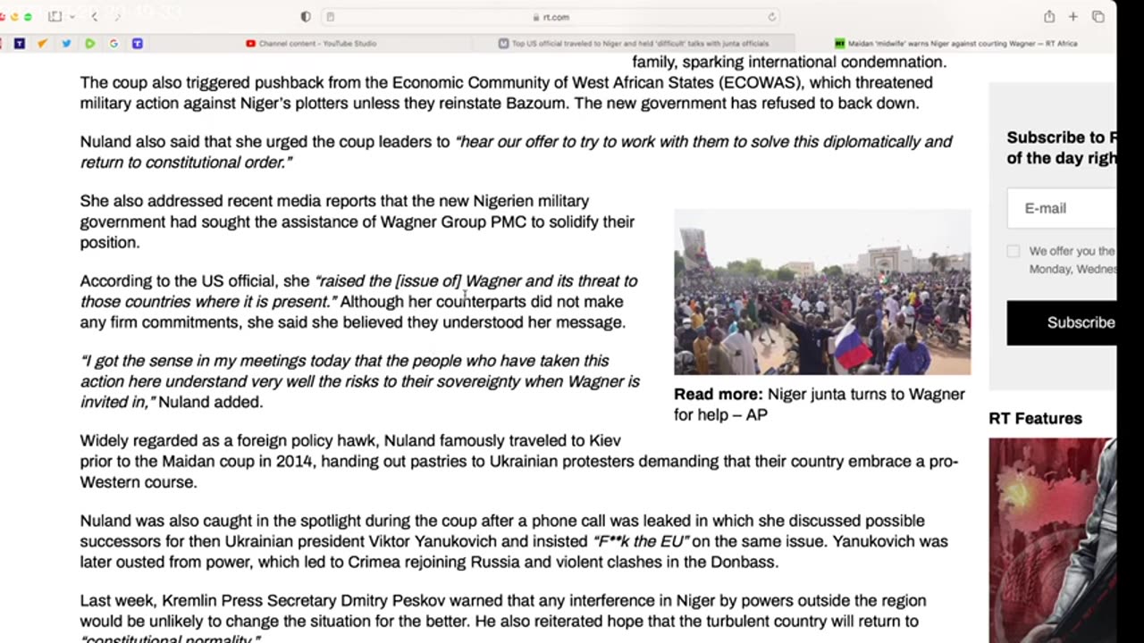 Wagner boss Prigozhin mocks Victoria Nuland. Vicky visits and "warns" Niger junta. Wagner concerns.