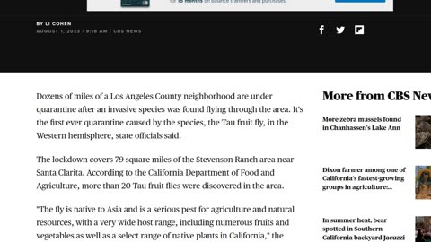 A NEW QUARANTINE - FOR FRUIT FLIES IN A 79 SQ MILE AREA OF LOS ANGELES