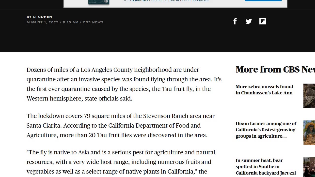 A NEW QUARANTINE - FOR FRUIT FLIES IN A 79 SQ MILE AREA OF LOS ANGELES