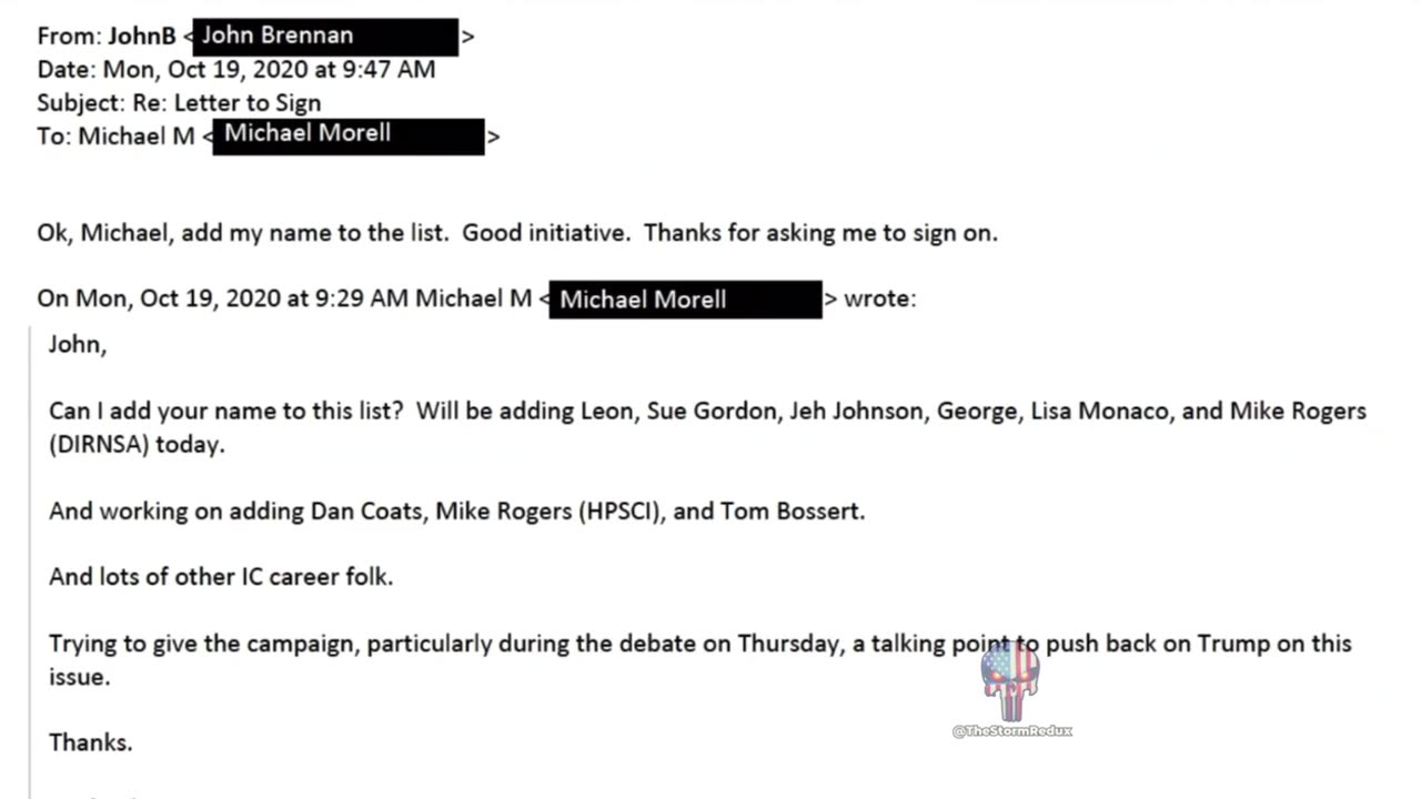 New email obtained by John Solomon shows Mike Morell asking if he can add John Brennan’s name to the infamous letter signed by 51 agents