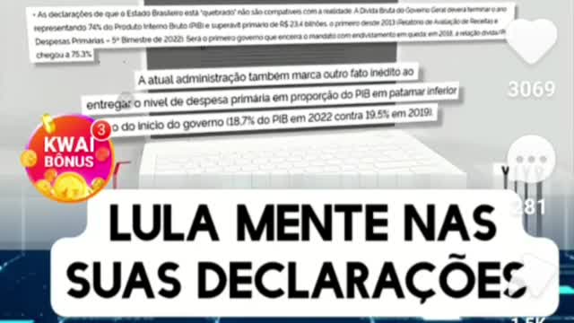 Lula mente que o Brasil está quebrado. Será que é para roubar quando entrar sem ser notado?