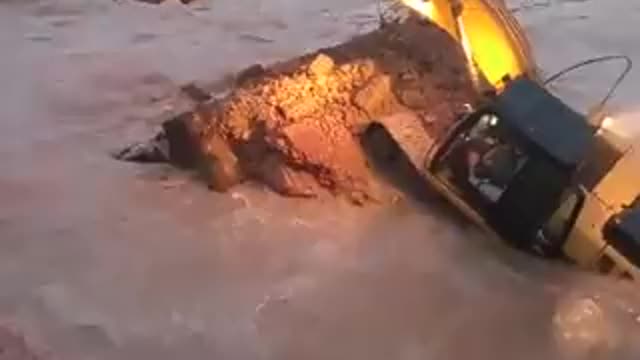 Bridge Collapse Excavator Jcb In river