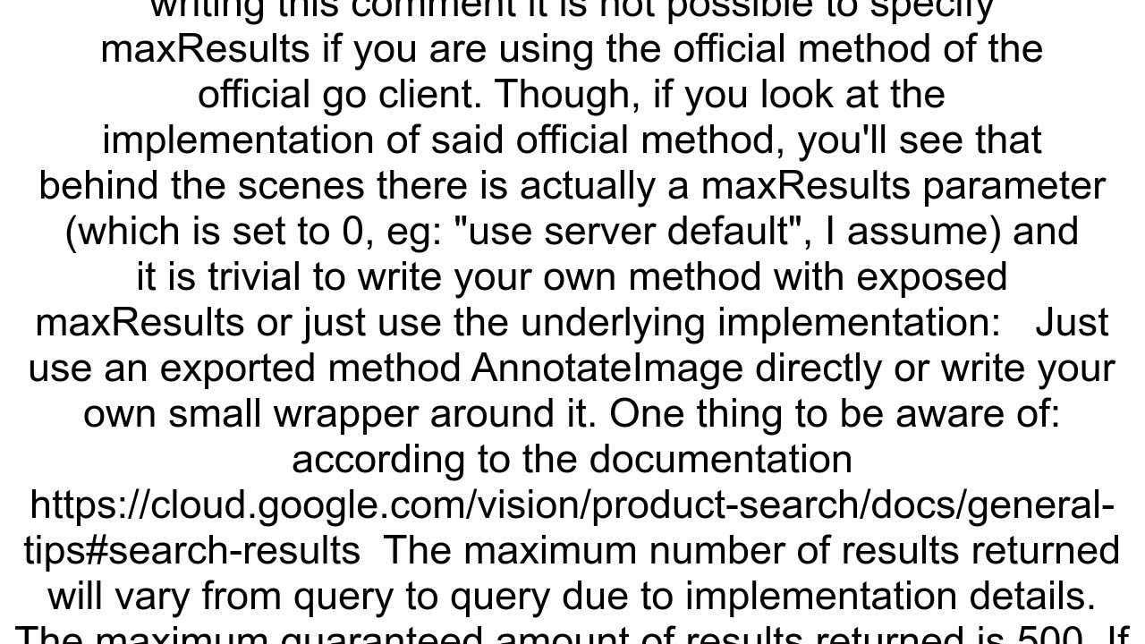 Google cloudvisionapi product search response limits not specified