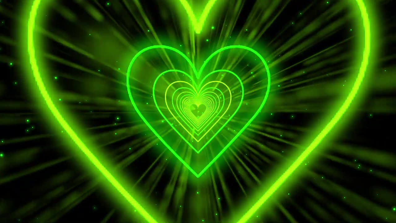 001. Heart Tunnel💚Green Heart Background Neon Heart Background Video