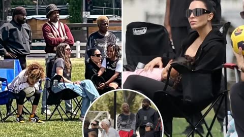 Kim Kardashian keeps distance from Kanye West during Saint's soccer game