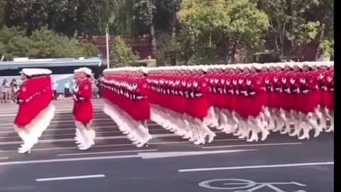 Chines Female Soldiers Marching in China