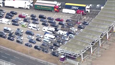 Aerial view of the delays at UK's Dover port