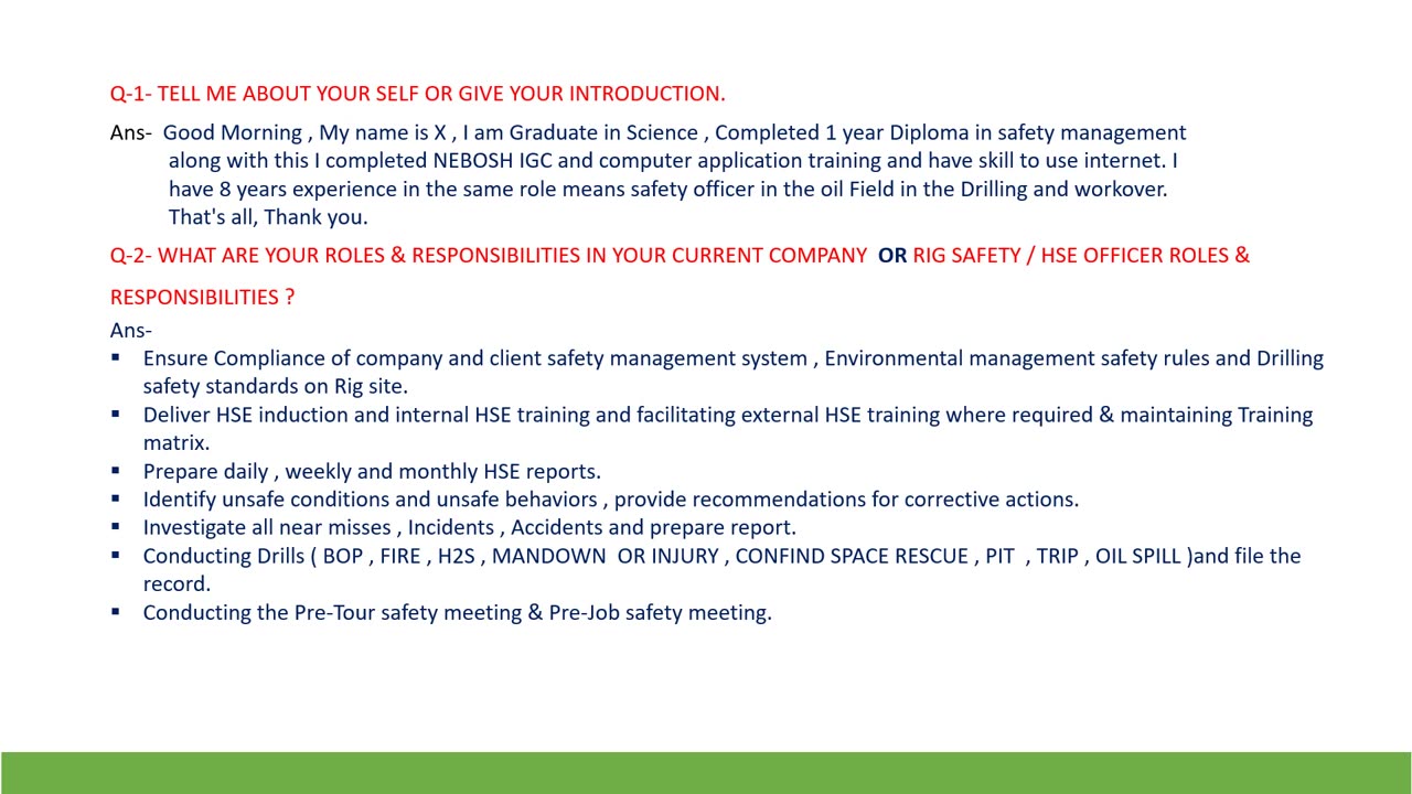 RIG SAFETY _ HSE OFFICER INTERVIEW QUESTIONS AND ANSWERS - HSE RIG & GENERAL SAFETY
