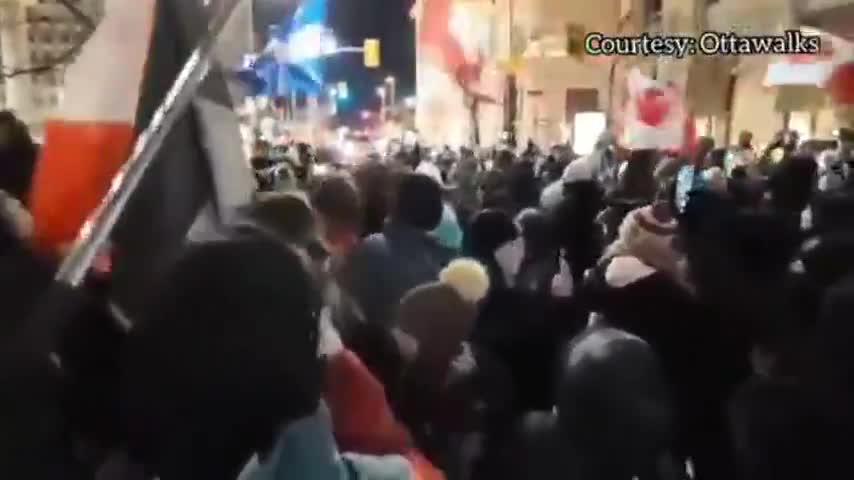 Ottawa police shoot "Rubber Bullets" in to crowd Freedom Convoy