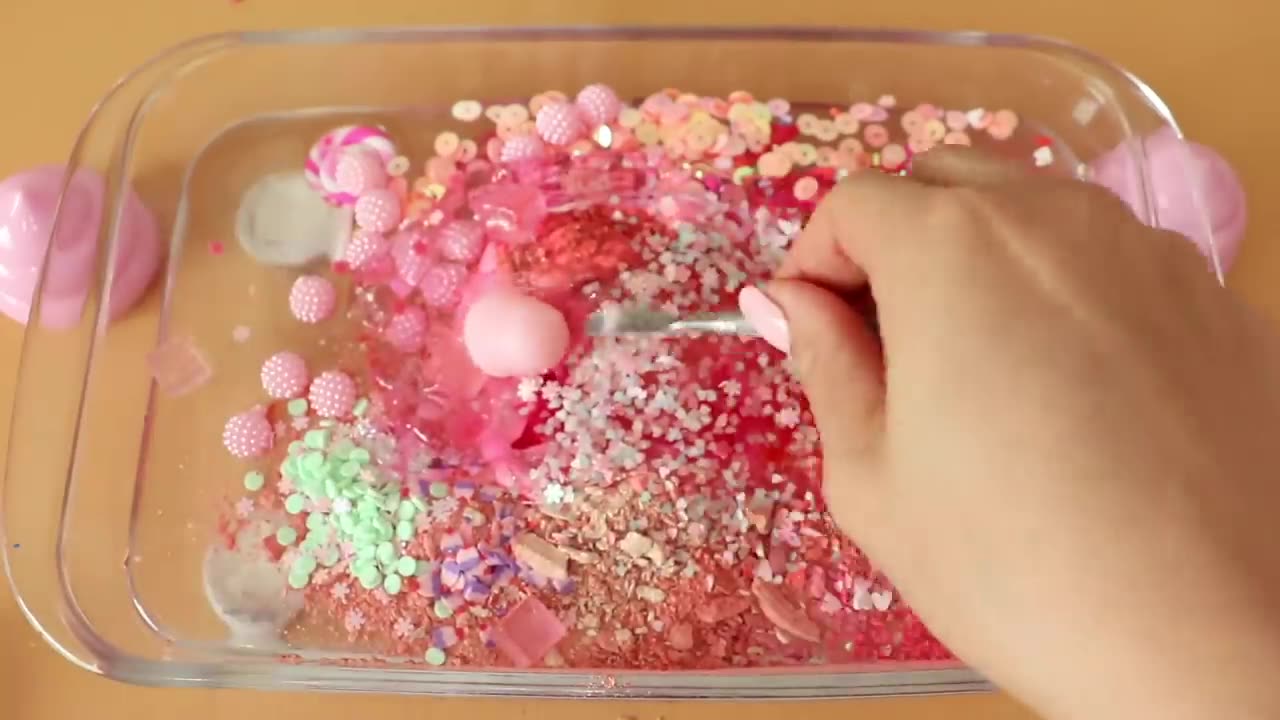 Mixing”Pink Starbucks” Eyeshadow and Makeup,parts,glitter Into Slime!Satisfying Slime Video!★ASMR★