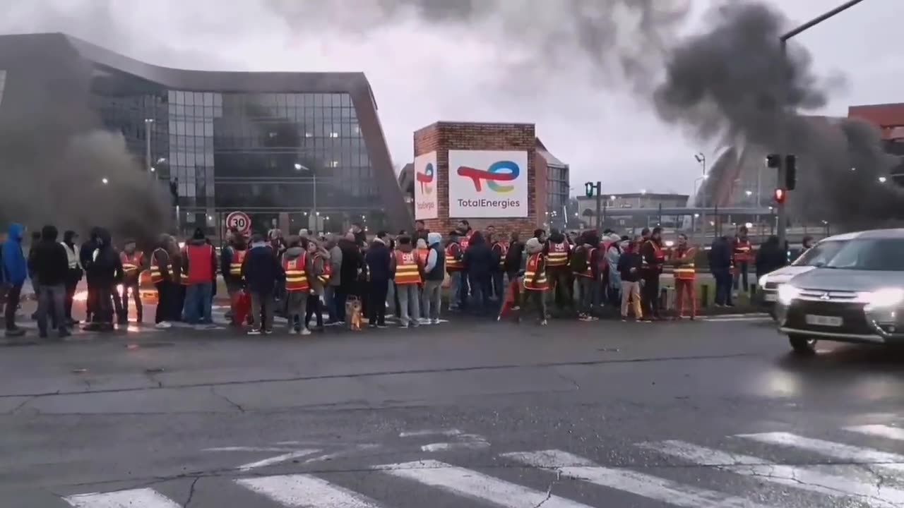 FRANCE - Total Energy Company under siege as protestors effectively shut it down.