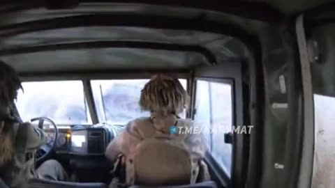 A Ukrainian vehicle was hit by an FPV drone - Seen from inside the vehicle