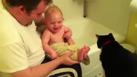 Funny babies laughing hysterically at catst Compilation