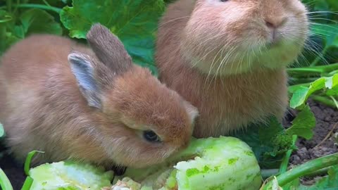 The little bunny steals melon