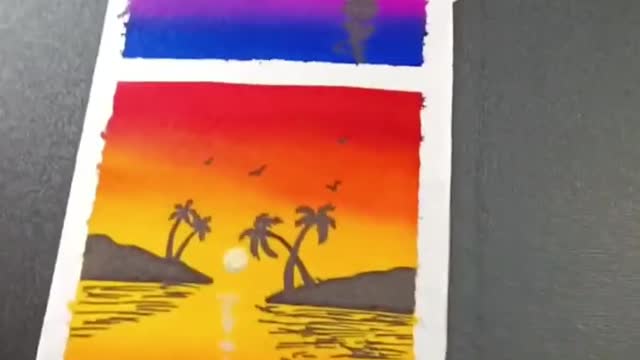 Moonlight night scenery vs sunset scenery painting with Doms brush pen