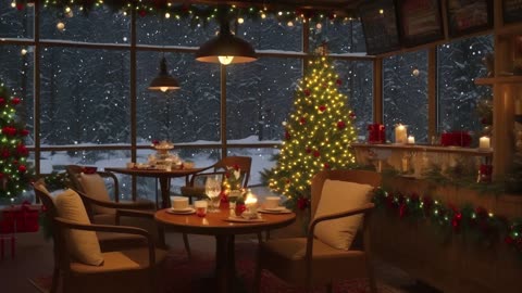 Winter Night at Cozy Coffee Shop with Piano Jazz Music