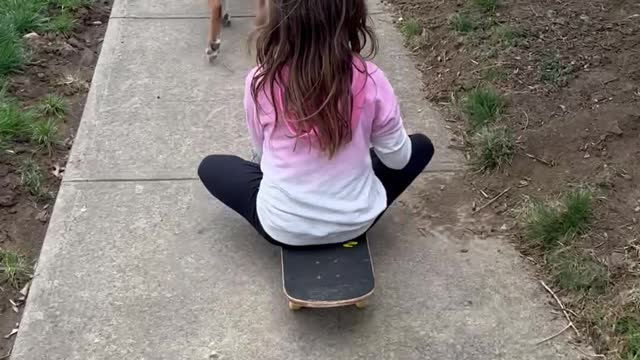 Pup Pulls His Person on a Skateboard