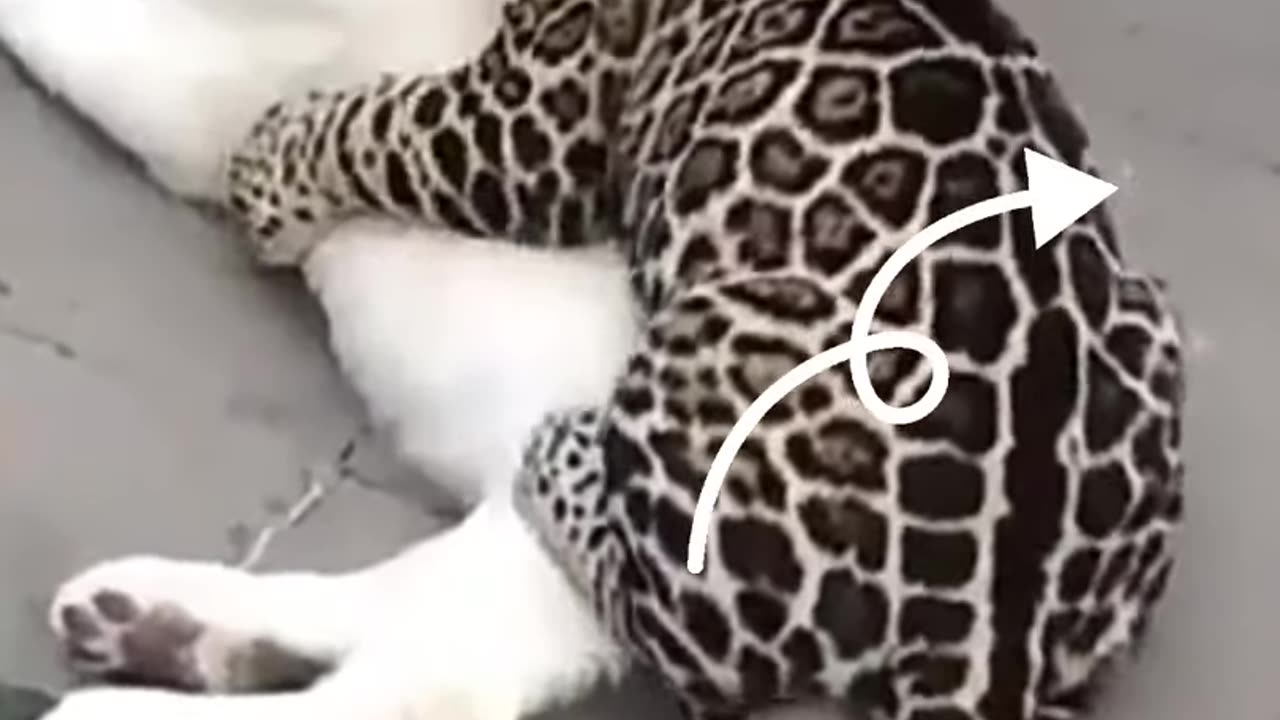 Funny cat leaopard playing with dog