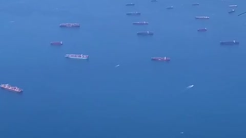 Cargo ships backed up