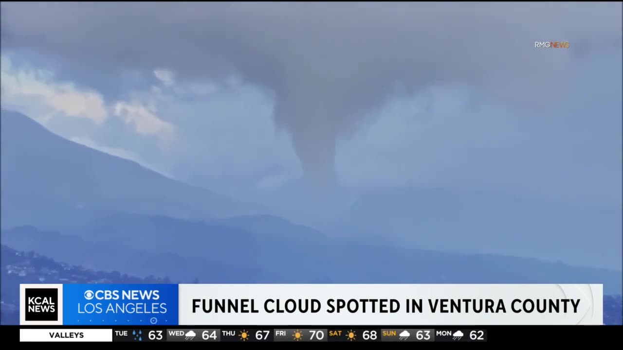 A funnel cloud was spotted forming over Santa Paula in Ventura County on Tuesday