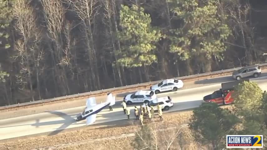 A plane was forced to make an emergency landing on I-985 in Gwinett County, Georgia