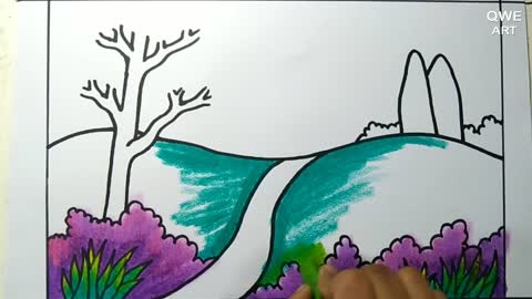 Rainbow Scenery Drawing | Landscape drawing with Mountain and Rainbow - Drawing Class- 12