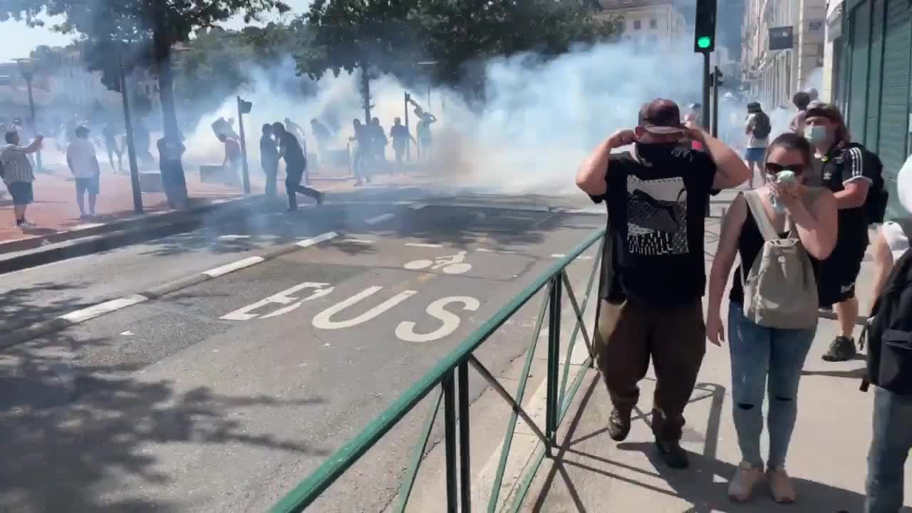 Agents Of The State Deploy Tear Gas In Lyon As Protests Erupt Over Health Passports