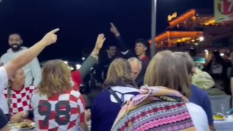 Moroccans and French Tourists celebrate Victory draw over Croatia