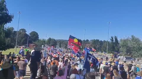 Canberra: Massive crowd of protesters on their way to parliament in the Aussie capital