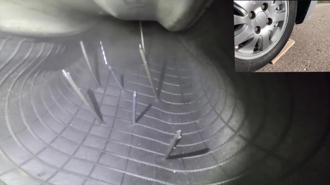 GoPro Inside a CAR TIRE (TIRE vs NAILS)