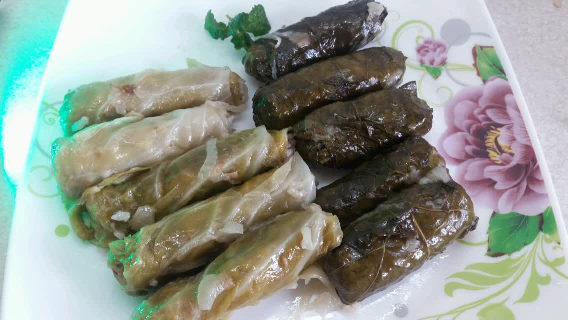 dolma with cabbage and grape leaves