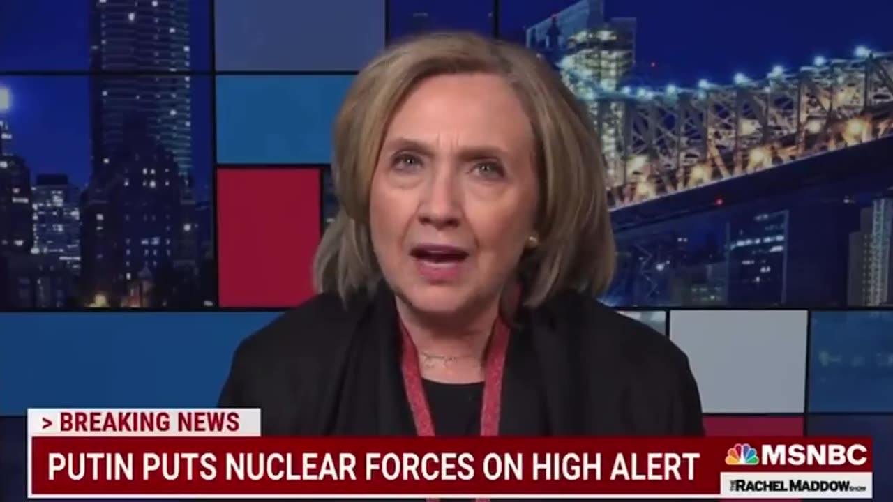 Hilary calling out to people of Russia to get rid of Putin. She's calling him dangerous and erratic