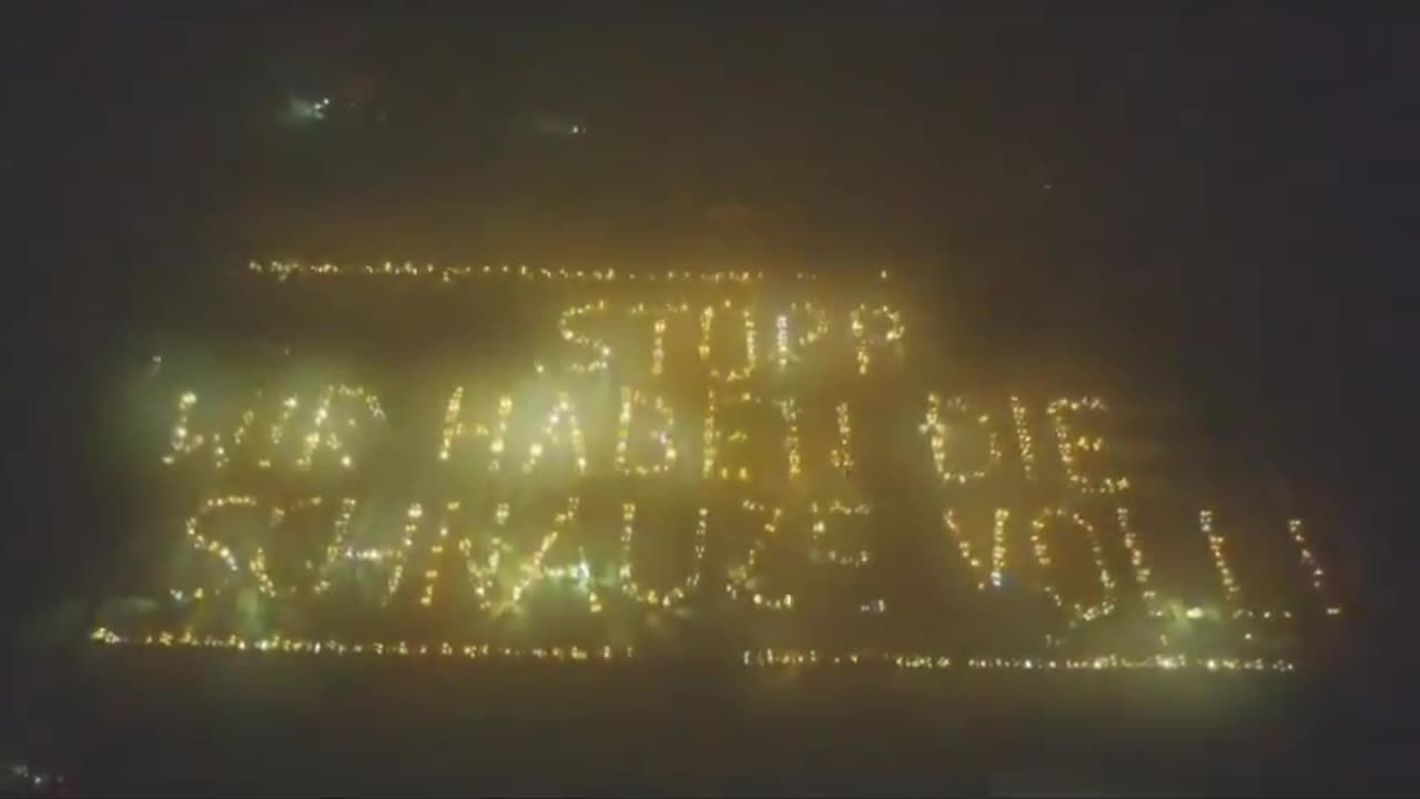 The German farmers line up their tractors to show their message.