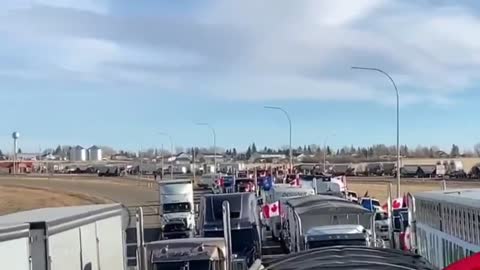 BREAKING: Massive convoy of truckers have blockaded the US-Canada border crossing in Alberta