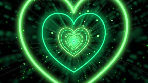 022. Heart Background 💚Green Heart Background Neon Lights Love Heart Tunnel Loop