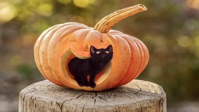 A Cat Feline Kitten Pumpkin | Funny Video